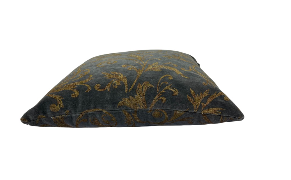 Handcrafted double sided blue-toned gray velour with an empire design in antique gold - Image 2