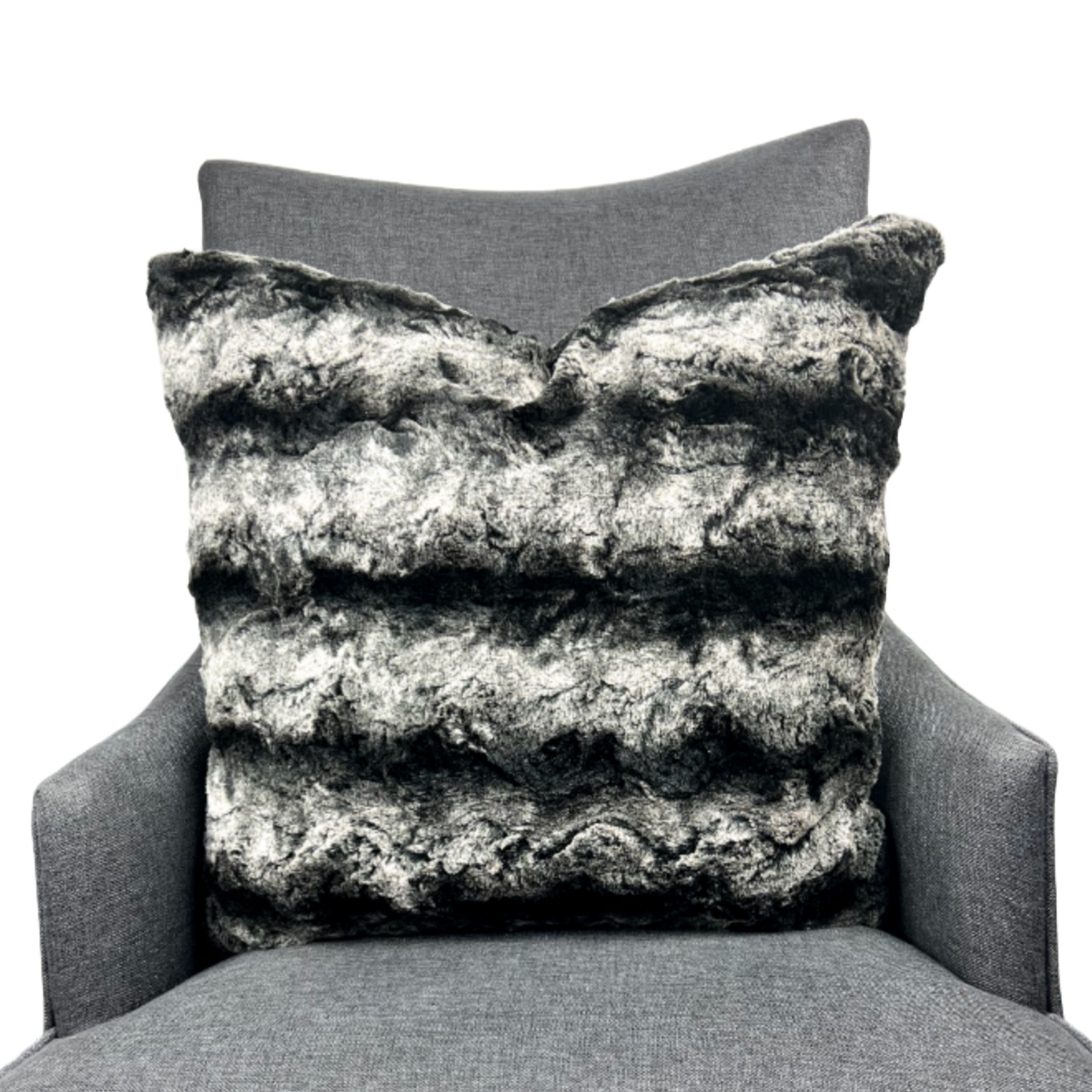 Soft faux fur Pillow with a gray toned linear gradient