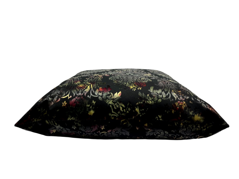 Elegant Black decorative pillow with multi color floral design - Image 2