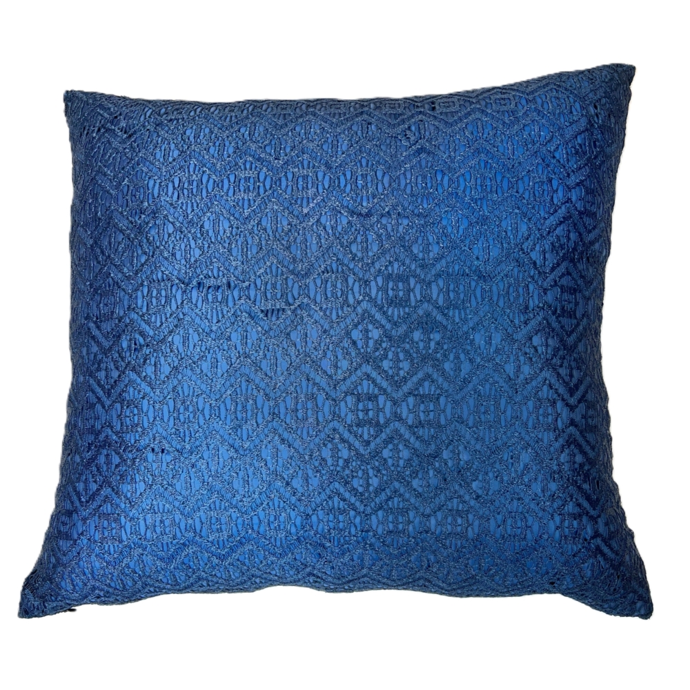 Elegant Navy Blue crochet Pillow with Silk Backing