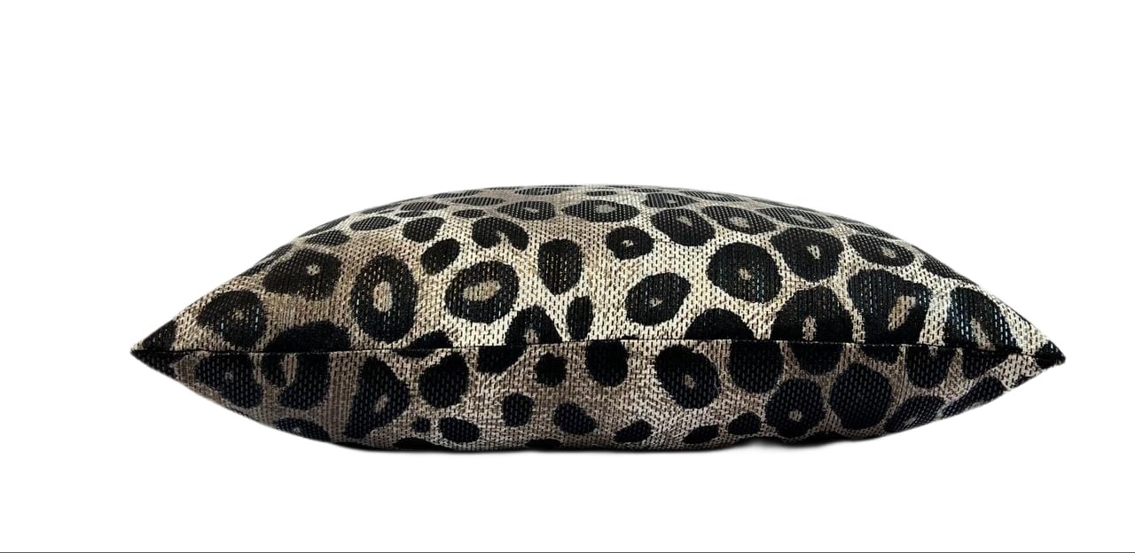 Beige and black leopard printed decorative pillow with reflective snake print - Image 3