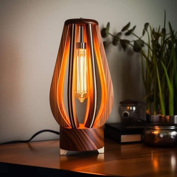 Metal and Wood Cage Table Lamp