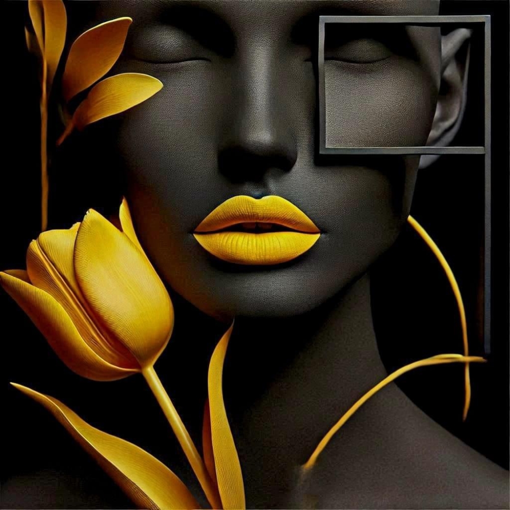 Black woman with yellow tulip