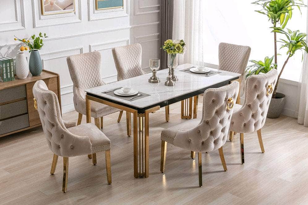 Ceramic Marble Top with Gold Stainless Steel Legs Dining Table