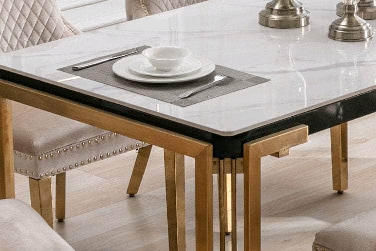 Ceramic Marble Top with Gold Stainless Steel Legs Dining Table - Image 2