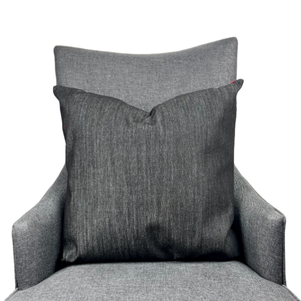 Double-sided raven black denim design pillows with red zipper