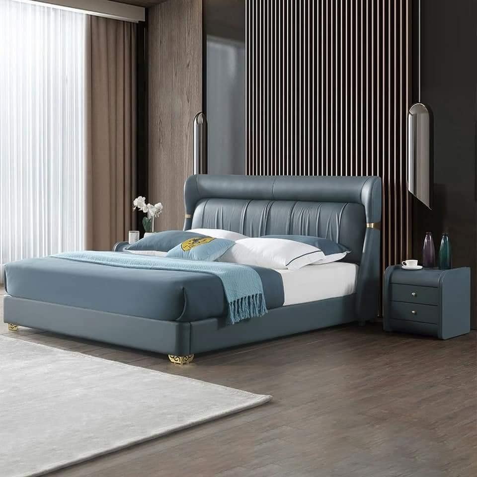 Modern Blue Upholstered Platform Bed