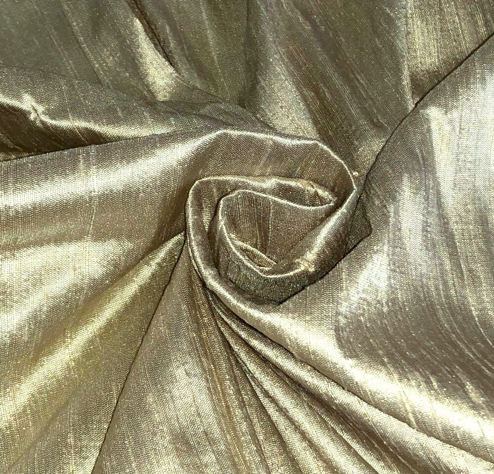 100% Pure silk light olive and gold (per meter)