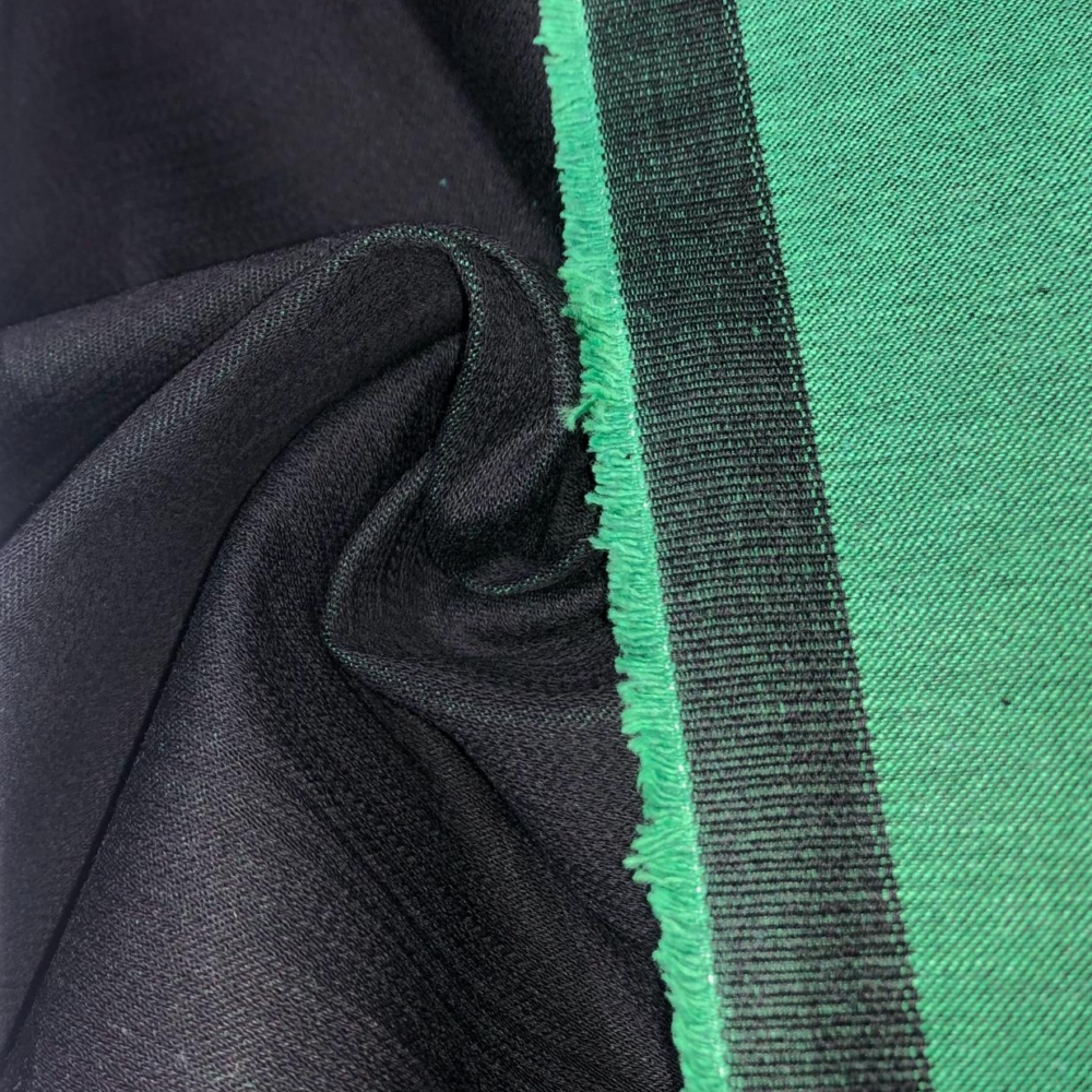 100% cotton denim  reversable jet black and green(per meter)